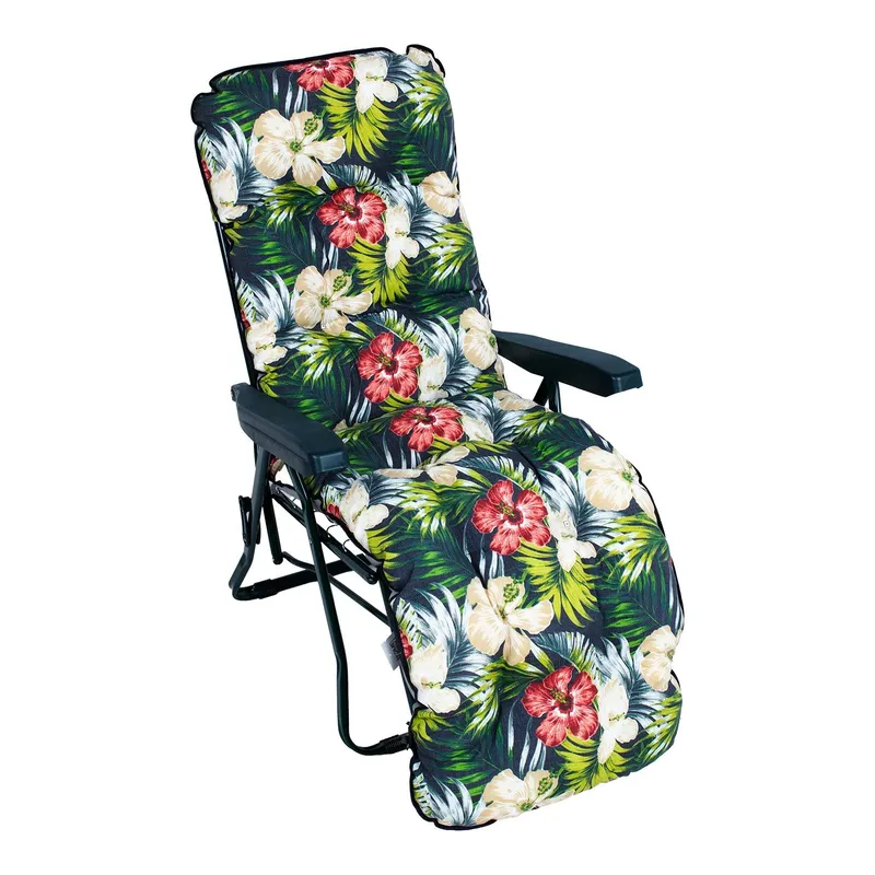 Liggestol HOME4YOU Baden-Baden Mørk blomsterpude - grøn med mørk blomstret hynde - Havemøbler - Havestole - Solstole - Baden Baden stol