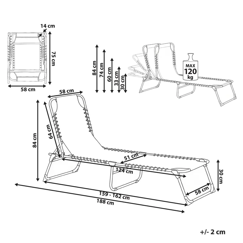 Solseng udendørs Ambato foldbar - Sort - Havemøbler - Havestole - Solseng & solvogn