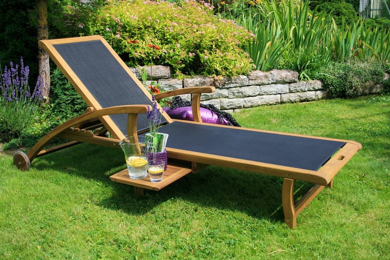 Solstol FREMTID 200x755xH95cm sort Acacia - Havemøbler - Havestole - Solstole