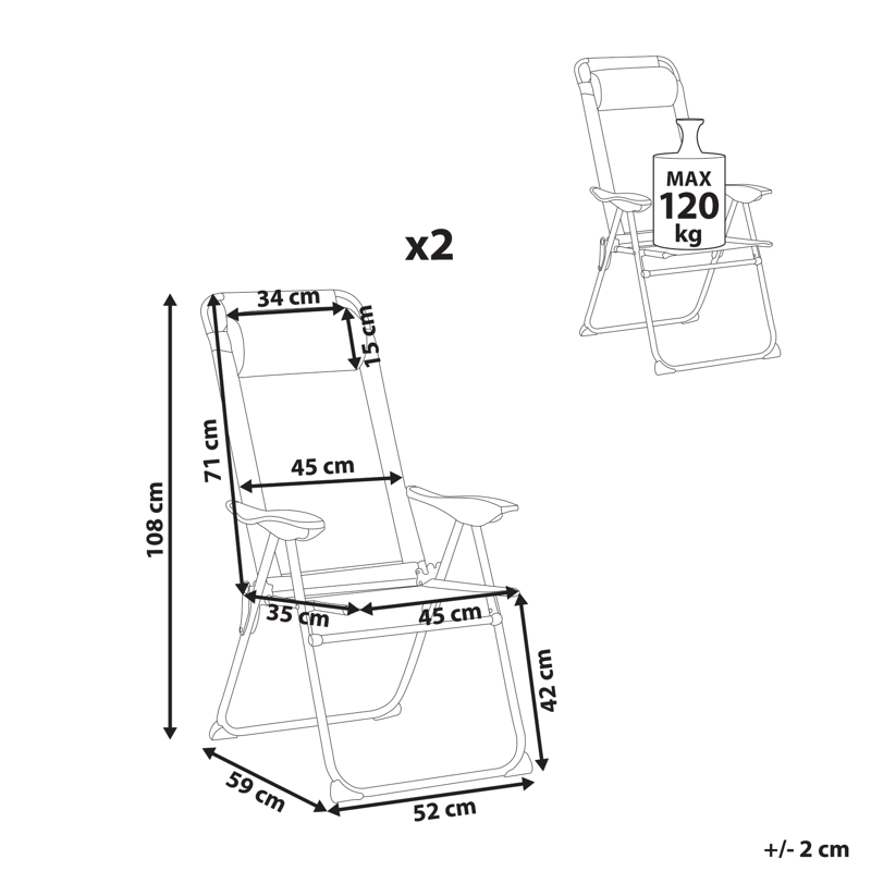 Stol udendørs Asine Aluminium foldbar - Beige/Sort - Havemøbler - Havestole - Positionsstole