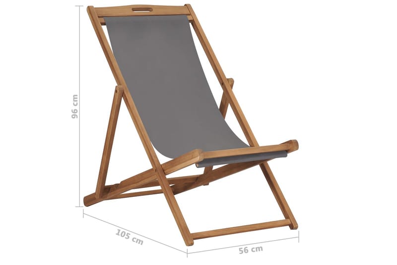 Foldbar Strandstol Massivt Teaktræ Grå - Grå - Strandstole & campingstole - Strandstol