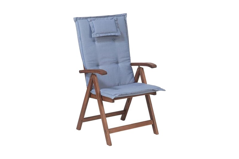 Canneto Stol Sammenfoldelig med Hynde 2stk - Træ/Natur/Blå - Spisebordsstole udendørs - Altanstole