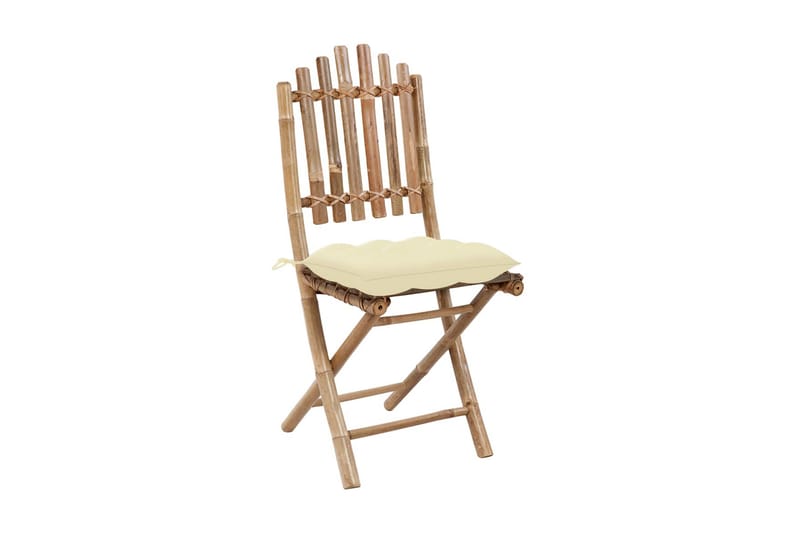 Foldbare Havestole 2 Stk. Med Hynder Bambus - Brun - Spisebordsstole udendørs - Altanstole