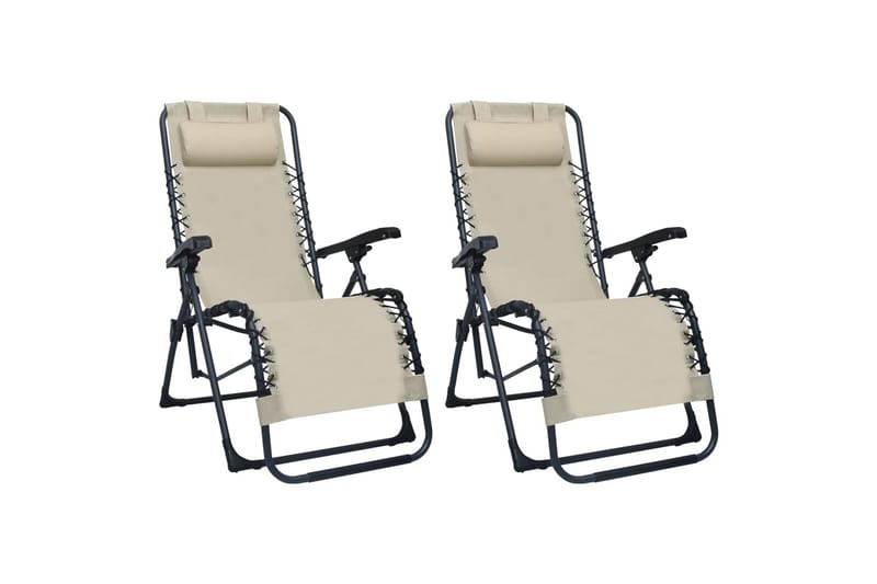 foldbare havestole 2 stk. textilene cremefarvet - Creme - Spisebordsstole udendørs - Altanstole
