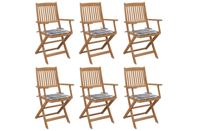 foldbare havestole 6 stk. med hynder massivt akacietræ - Brun - Havemøbler - Havestole - Spisebordsstole udendørs