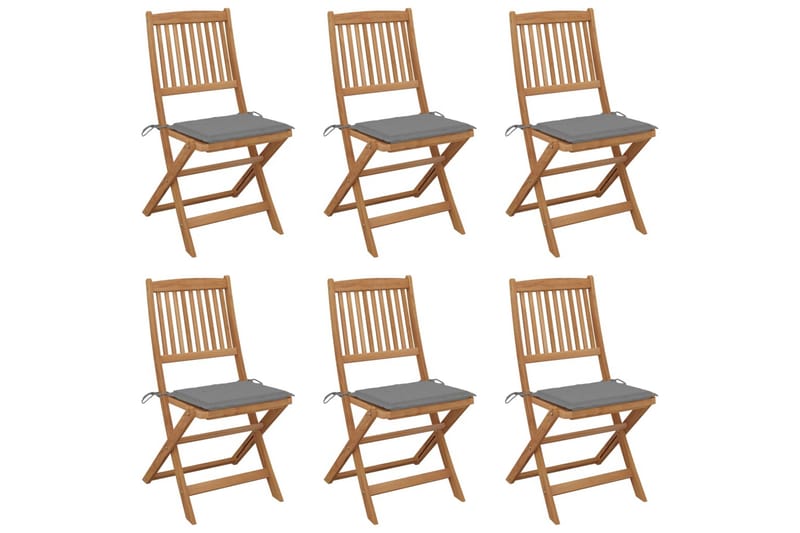 foldbare havestole 6 stk. med hynder massivt akacietræ - Brun - Havemøbler - Havestole - Spisebordsstole udendørs