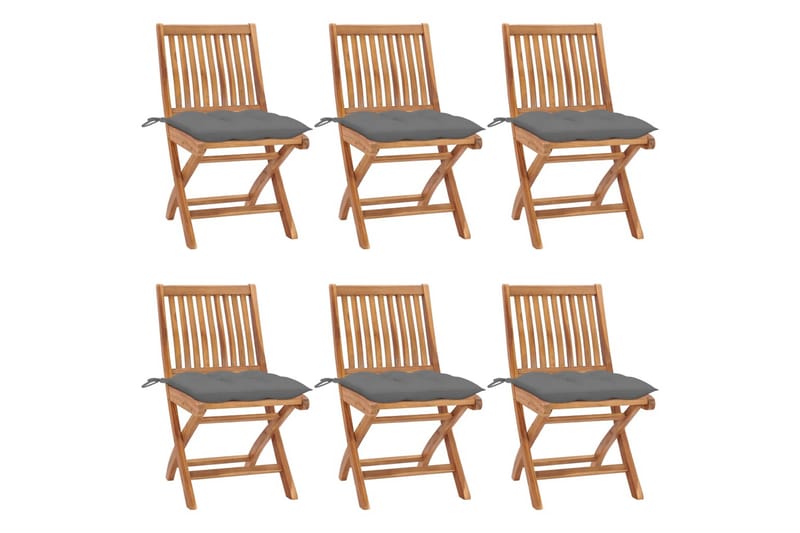 foldbare havestole 6 stk. med hynder massivt teaktræ - Brun - Havemøbler - Havestole - Spisebordsstole udendørs