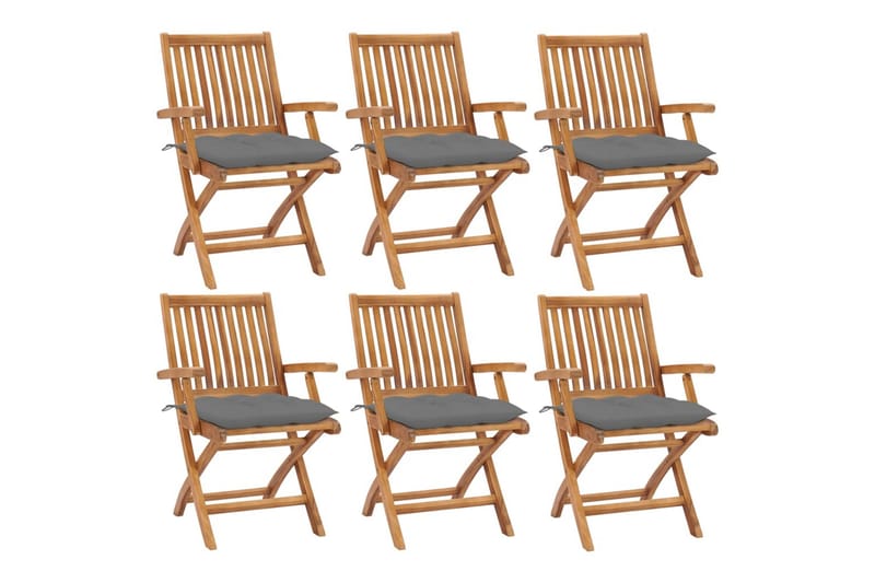 foldbare havestole 6 stk. med hynder massivt teaktræ - Brun - Havemøbler - Havestole - Spisebordsstole udendørs