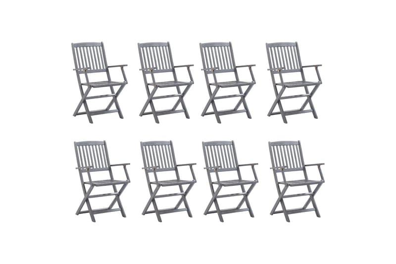 foldbare havestole 8 stk. massivt akacietræ - Grå - Spisebordsstole udendørs - Altanstole