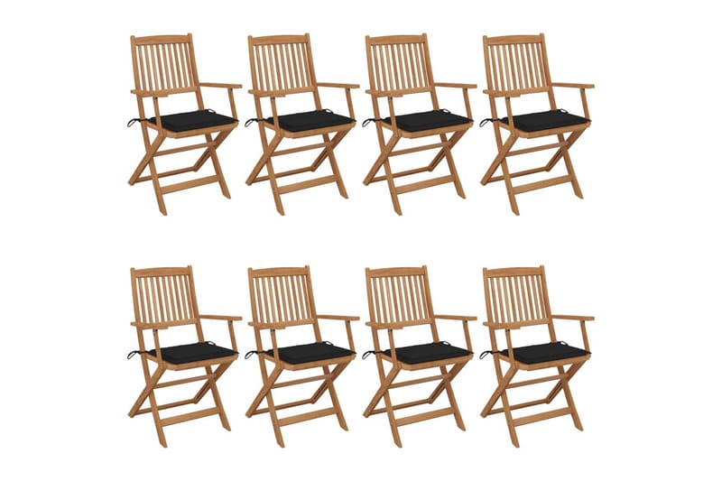 foldbare havestole 8 stk. med hynder massivt akacietræ - Brun - Havemøbler - Havestole - Spisebordsstole udendørs