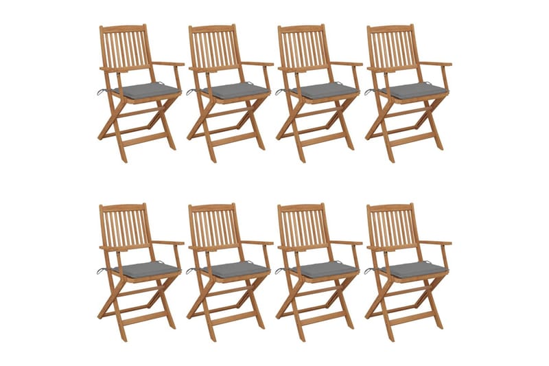 foldbare havestole 8 stk. med hynder massivt akacietræ - Brun - Havemøbler - Havestole - Spisebordsstole udendørs
