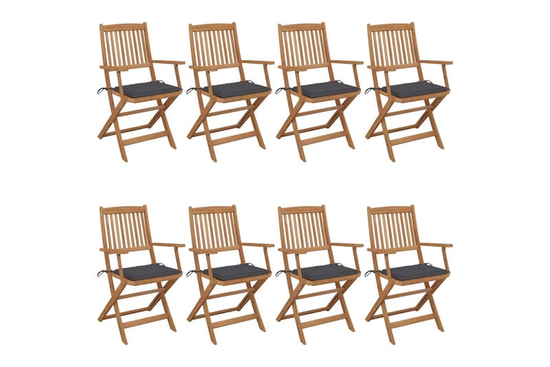 foldbare havestole 8 stk. med hynder massivt akacietræ - Brun - Havemøbler - Havestole - Spisebordsstole udendørs