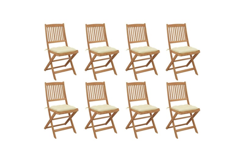 foldbare havestole 8 stk. med hynder massivt akacietræ - Brun - Spisebordsstole udendørs - Altanstole