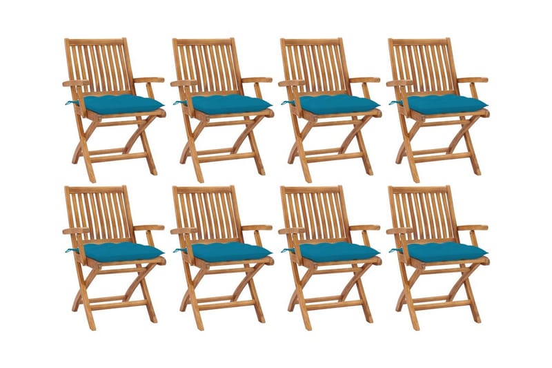 foldbare havestole 8 stk. med hynder massivt teaktræ - Brun - Havemøbler - Havestole - Spisebordsstole udendørs