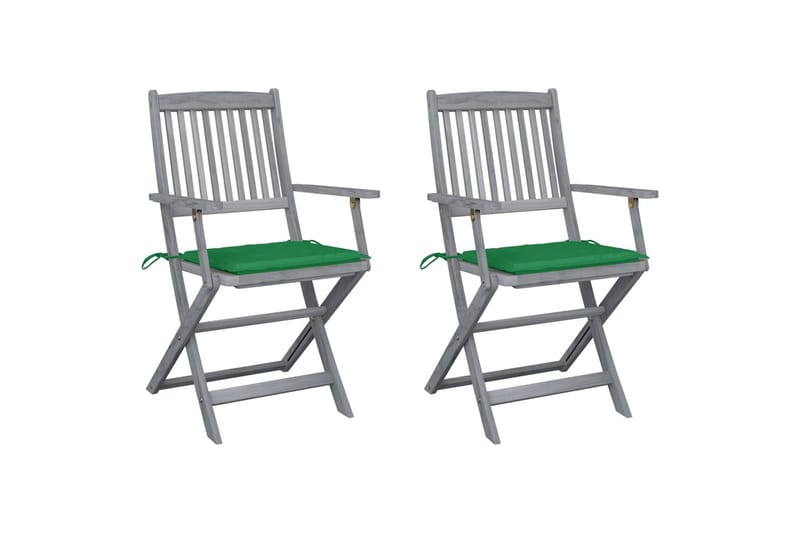 foldbare udendørsstole 2 stk. med hynder massivt akacietræ - Spisebordsstole udendørs - Altanstole