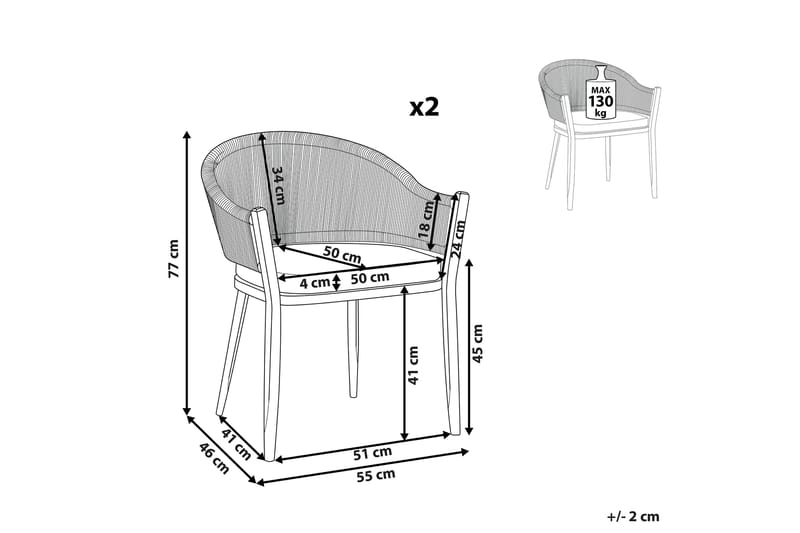 Havestol 2 stk Grå MILETO - Grå - Spisebordsstole udendørs - Altanstole