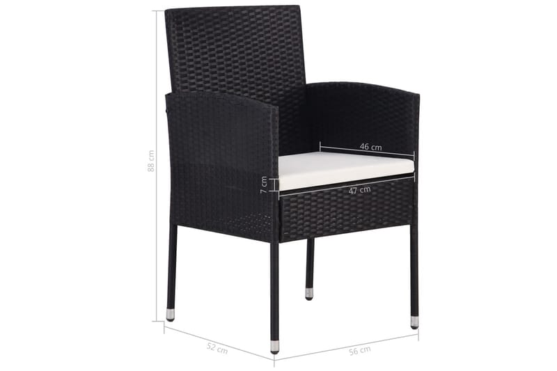 Havestol 2 Stk. Polyrattan Sort - Sort - Spisebordsstole udendørs - Altanstole