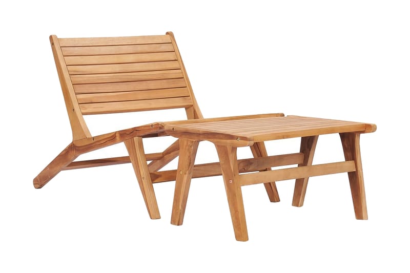 Havestol Med Fodskammel Massivt Teaktræ - Brun - Spisebordsstole udendørs - Altanstole