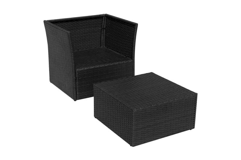 Havestol Med Fodskammel Polyrattan Sort - Sort - Havemøbler - Havestole - Spisebordsstole udendørs