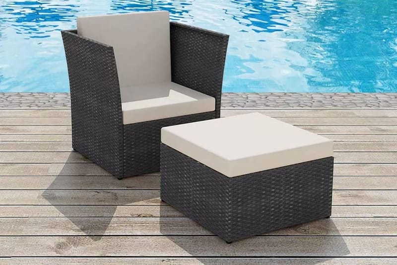 Havestol Med Fodskammel Polyrattan Sort - Sort - Havemøbler - Havestole - Spisebordsstole udendørs