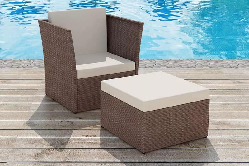 Havestol Med Fodskammel Polyrattan Brun - Brun - Havemøbler - Havestole - Spisebordsstole udendørs