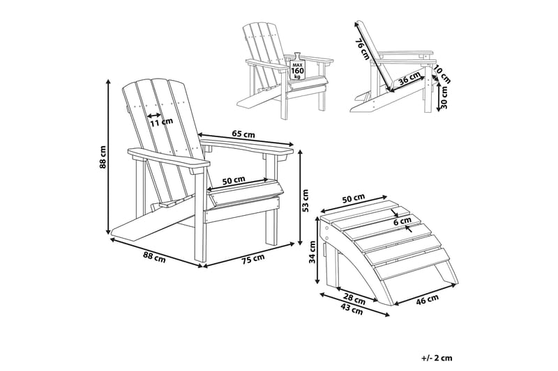 Havestol med Lysegrå Fodskammel ADIRONDACK - Grå - Havemøbler - Havestole - Solstole - Dækstol