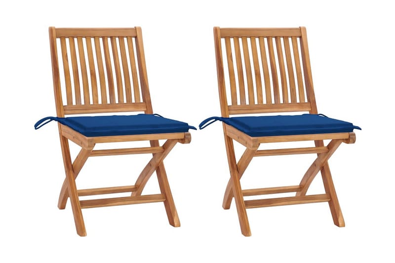 havestole 2 stk. med blå hynder massivt teaktræ - Blå - Spisebordsstole udendørs - Altanstole