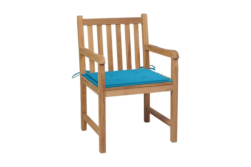 Havestole 2 Stk. Med Blå Hynder massivt teaktræ - Spisebordsstole udendørs - Altanstole