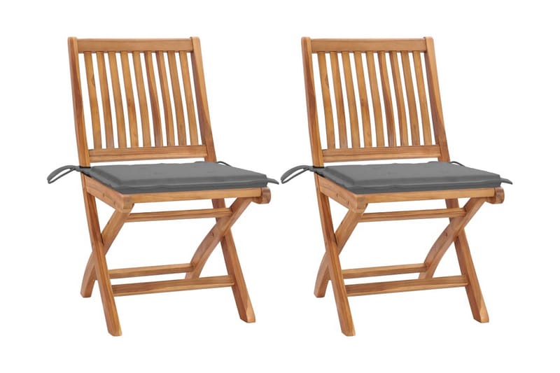 havestole 2 stk. med grå hynder massivt teaktræ - Grå - Spisebordsstole udendørs - Altanstole