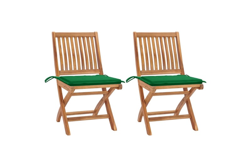 havestole 2 stk. med grønne hynder massivt teaktræ - Grøn - Spisebordsstole udendørs - Altanstole