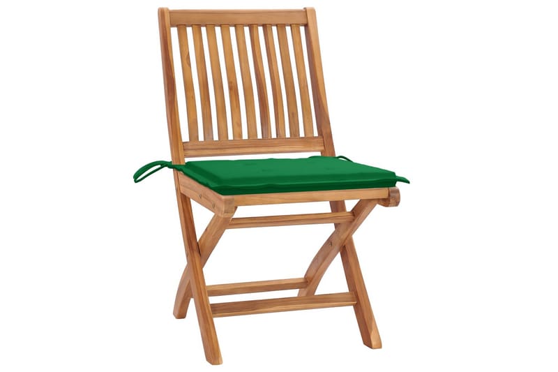 havestole 2 stk. med grønne hynder massivt teaktræ - Grøn - Spisebordsstole udendørs - Altanstole