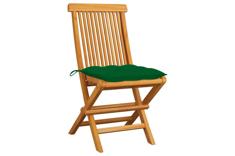 Havestole 2 Stk. Med Grønne Hynder massivt teaktræ - Grøn - Spisebordsstole udendørs - Altanstole
