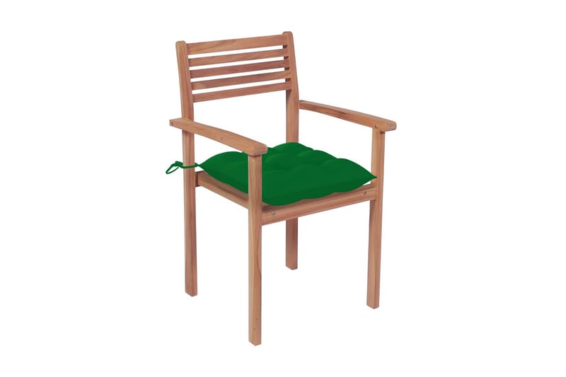 Havestole 2 Stk. Med Grønne Hynder massivt teaktræ - Spisebordsstole udendørs - Altanstole