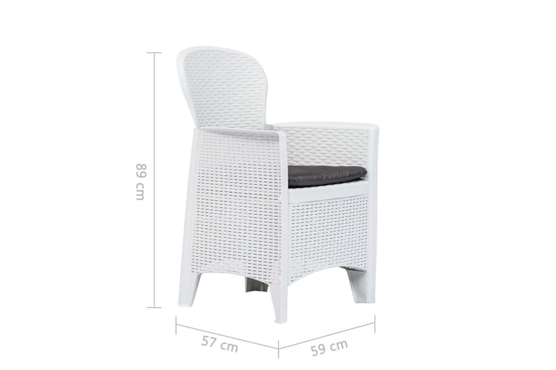 Havestole 2 Stk. Med Hynde Plastik Rattanlook Hvid - Hvid - Spisebordsstole udendørs - Altanstole