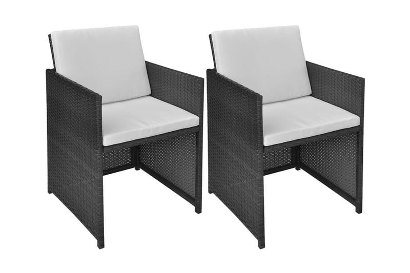 Havestole 2 Stk. Med Hynder Og Puder Polyrattan Sort - Sort - Havemøbler - Havestole - Spisebordsstole udendørs