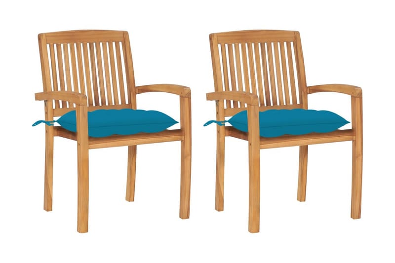 Havestole 2 Stk. Med Lyseblå Hynder massivt teaktræ - Blå - Spisebordsstole udendørs - Altanstole