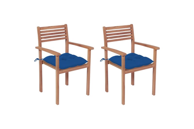 Havestole 2 Stk. Med Lyseblå Hynder massivt teaktræ - Spisebordsstole udendørs - Altanstole