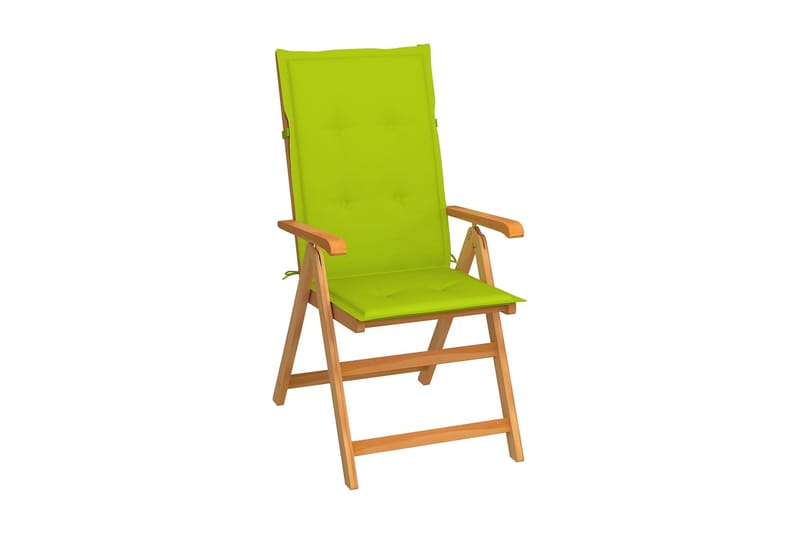 havestole 2 stk. med lysegrønne hynder massivt teaktræ - Grøn - Spisebordsstole udendørs - Altanstole