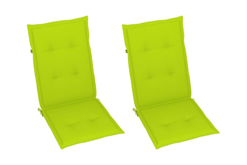 havestole 2 stk. med lysegrønne hynder massivt teaktræ - Grøn - Spisebordsstole udendørs - Altanstole