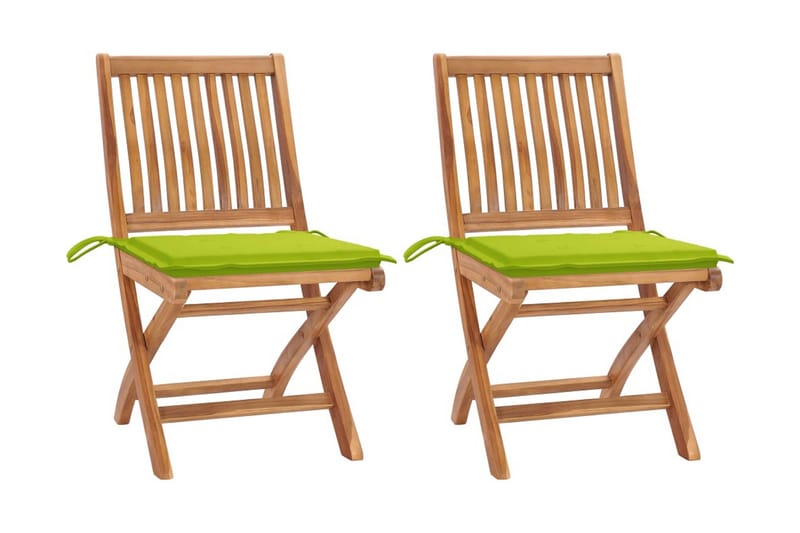 Havestole 2 Stk. Med Lysegrønne Hynder massivt teaktræ - Grøn - Spisebordsstole udendørs - Altanstole