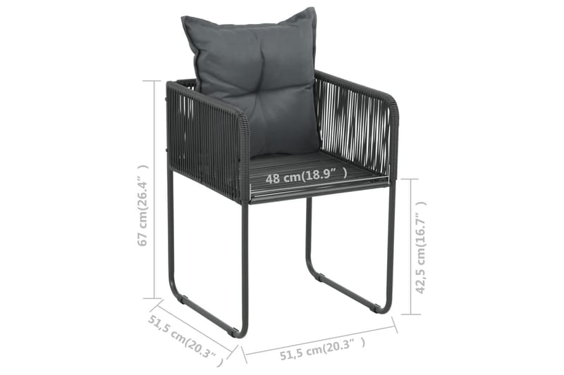 Havestole 2 Stk. Med Puder Polyrattan Sort - Sort - Havemøbler - Havestole - Spisebordsstole udendørs