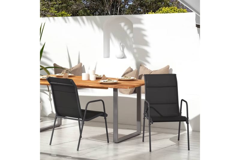 havestole 2 stk. stål og textilene sort - Sort - Spisebordsstole udendørs - Altanstole