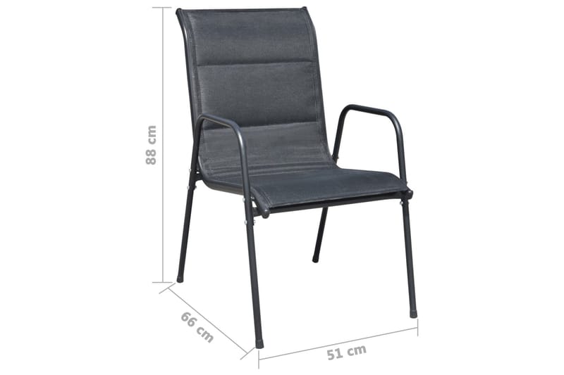 Havestole 2 Stk. Stabelbare Stål og Textilene Sort - Sort - Spisebordsstole udendørs - Altanstole
