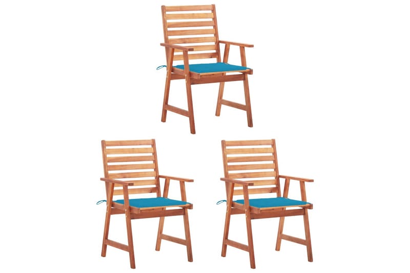 havestole 3 stk. med hynder massivt akacietræ - Brun - Spisebordsstole udendørs - Altanstole