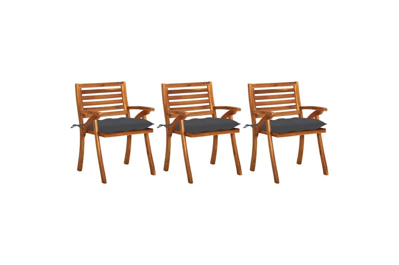 havestole 3 stk. med hynder massivt akacietræ - Brun - Spisebordsstole udendørs - Altanstole