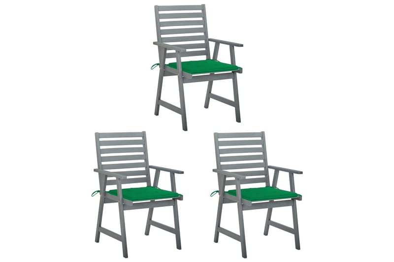 Havestole 3 Stk. Med Hynder massivt Akacietræ - Grå - Spisebordsstole udendørs - Altanstole