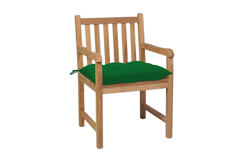 havestole 4 stk. med grønne hynder massivt teaktræ - Brun - Spisebordsstole udendørs - Altanstole