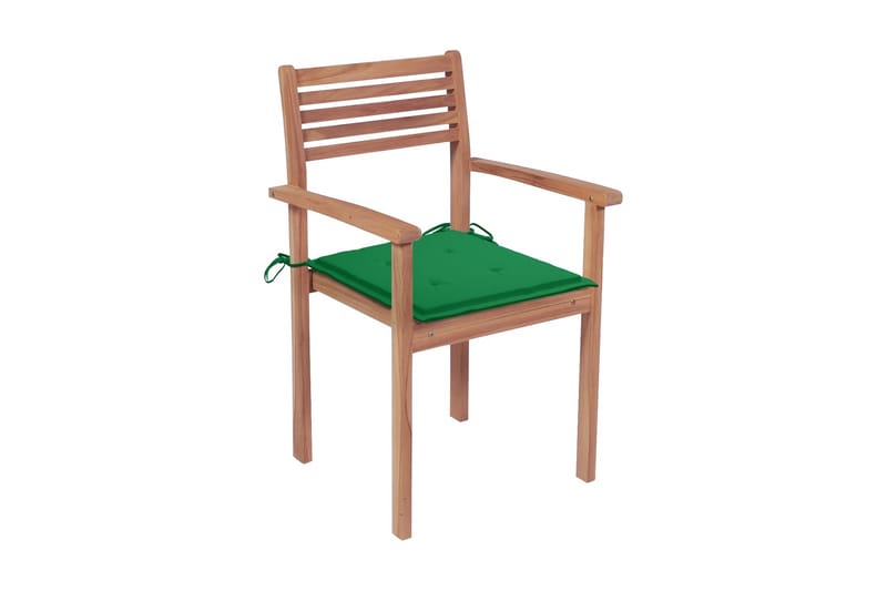 havestole 4 stk. med grønne hynder massivt teaktræ - Spisebordsstole udendørs - Altanstole