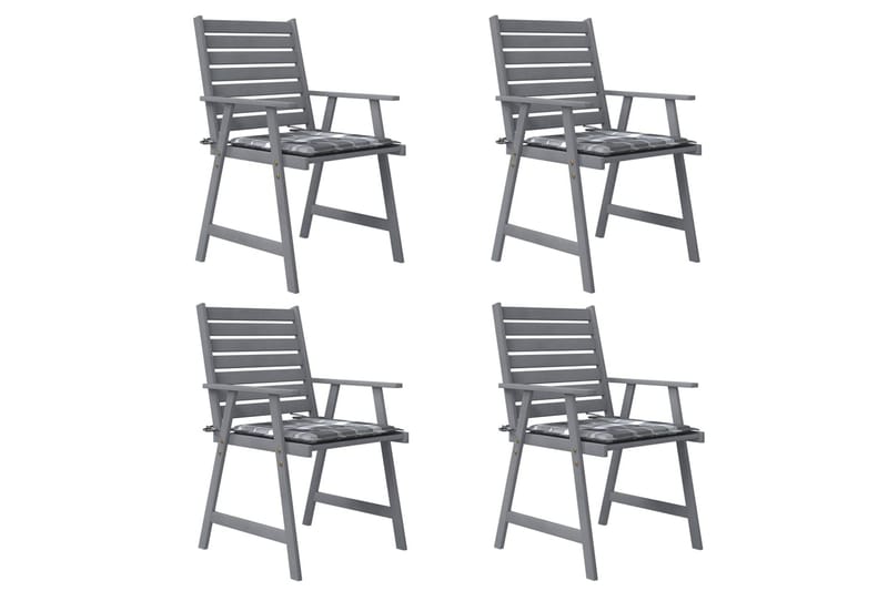 havestole 4 stk. med hynder massivt akacietræ - Grå - Spisebordsstole udendørs - Altanstole