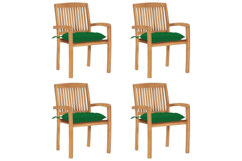 havestole 4 stk. med hynder stabelbare massivt teaktræ - Brun - Spisebordsstole udendørs - Altanstole